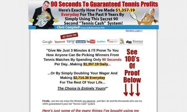 90 second tennis cash system makes $1,357.19 daily for past 9 years