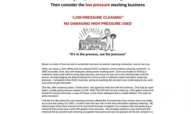 Low pressure cleaning business